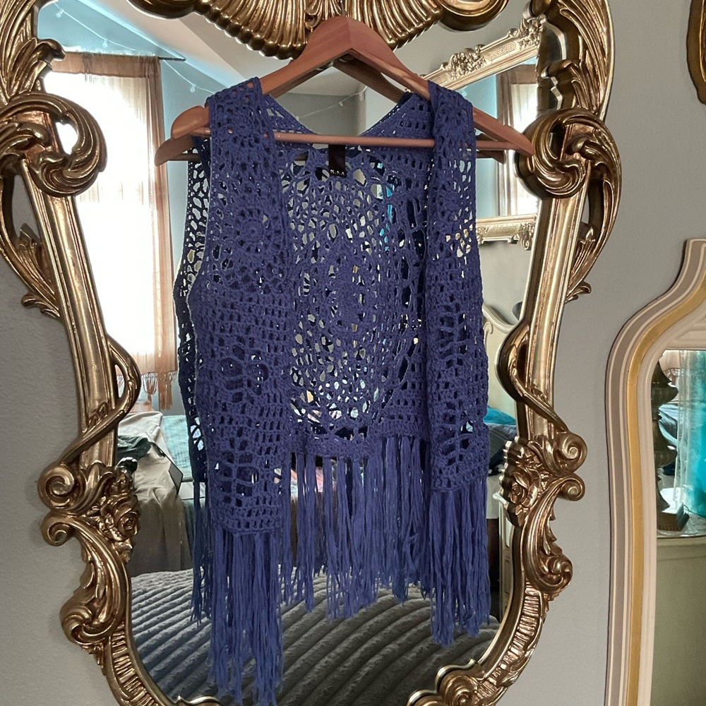 MAK Sweater, knitted, blue, fringe